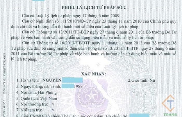 Dịch thuật phiếu lý lịch tư pháp số 2 chuẩn xác tại CANTHOTRANS